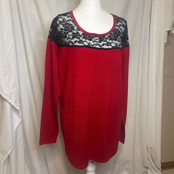 Torrid Lace Red Pullover Sweater Scoop Neck Stylish Womens Blouse New - Picture 2 of 7